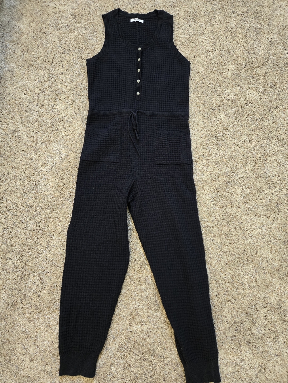 Smash + Tess Waffle Knit Romper Jumpsuit Navy Blue Henley Jogger‎ Size Large
